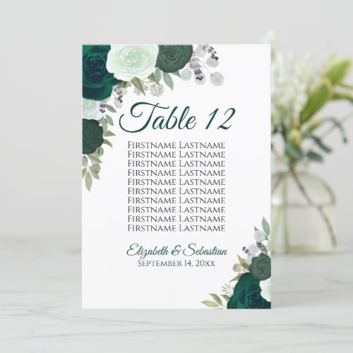 Emerald Roses Wedding Seating Chart Table Card