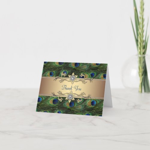 Emerald Royal Blue Gold Peacock Thank You Cards