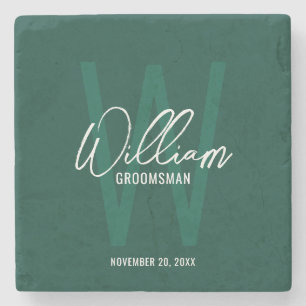 Emerald Rreen Script Personalized Groomsman's Name Stone Coaster