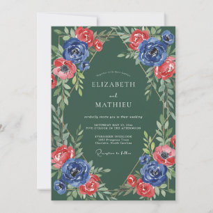 Emerald Ruby Wreath Wedding Invitation