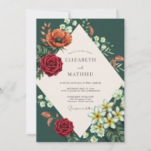 Emerald Rust Poppy Wedding Invitation