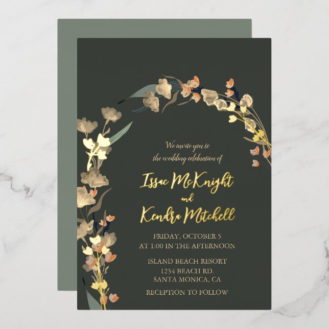 Emerald Rust Wedding Elegant Rose Gold  Foil Invitation (Front/Back)