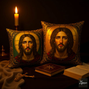 Emerald Sacred Icon - Jesus Throw Pillow