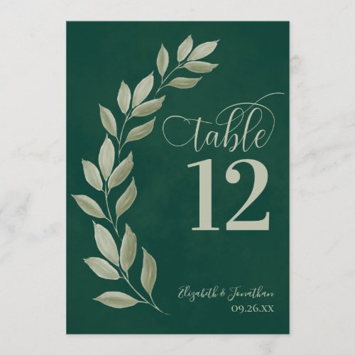 Emerald  Sage Green Leaves Modern Table Number