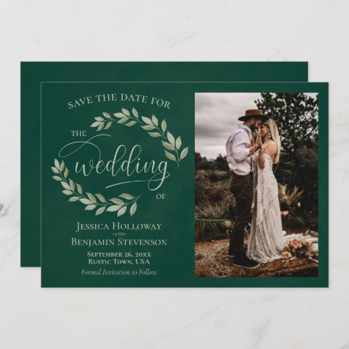 Emerald  Sage Green Leaves  Photo Rustic Wedding Save The Date