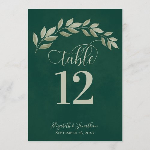Emerald  Sage Green Leaves Rustic Table Number
