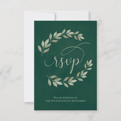 Emerald  Sage Laurel Leaves Rustic Wedding RSVP Card