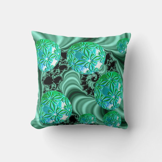 Emerald Satin Dreams - Abstract Irish Throw Pillow (Front)