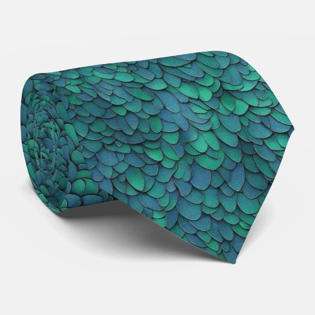 Emerald Scale Pattern Neck Tie (Rolled)