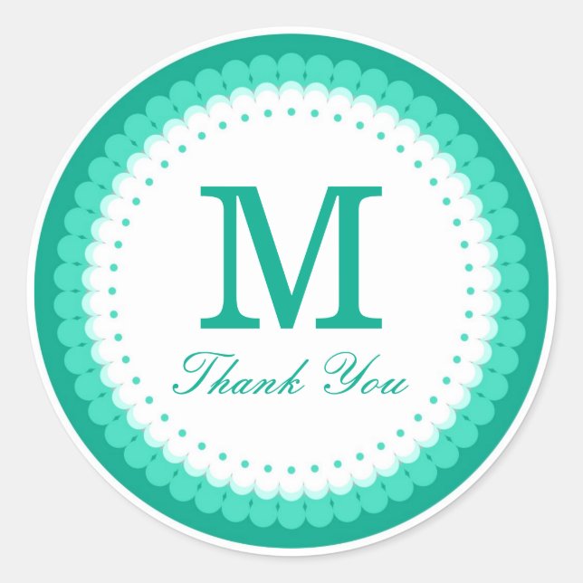 Emerald Scalloped Monogram Thank You Classic Round Sticker (Front)