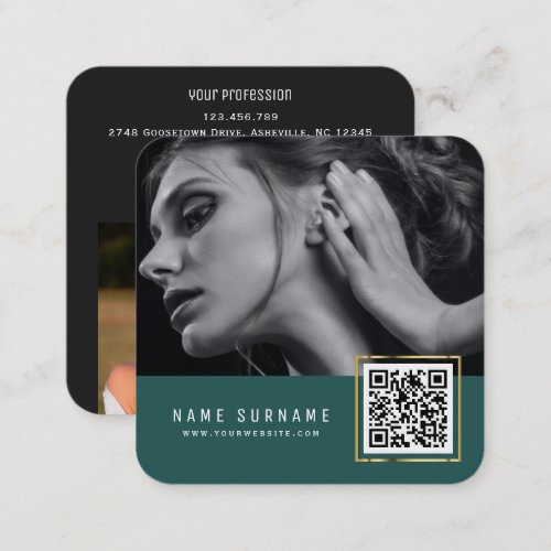 Emerald scannable barcode QR code photo Square Business Card