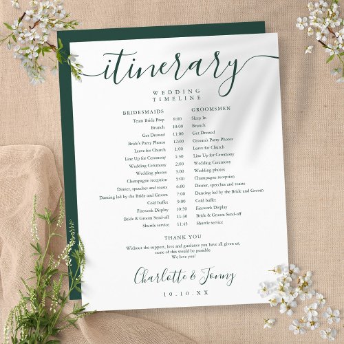 Emerald Script Schedule Wedding Itinerary Timeline