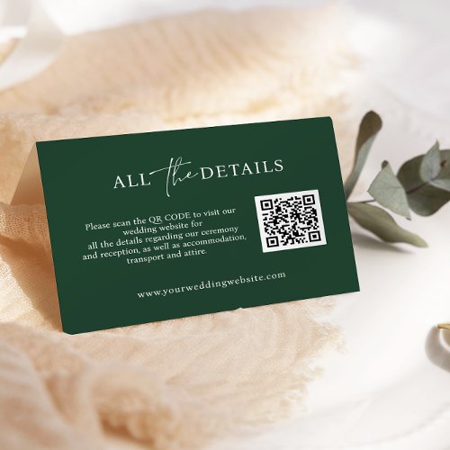 Emerald Script simple QR Code Wedding Detail Enclosure Card