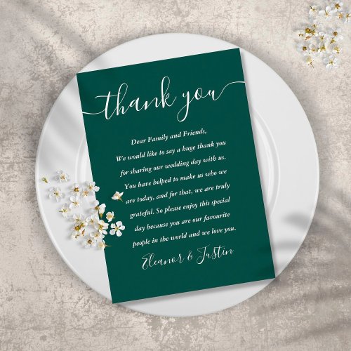 Emerald Script Thank You Wedding Place Card