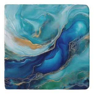 Emerald Seas: Cobalt and Teal Abstractions Trivet