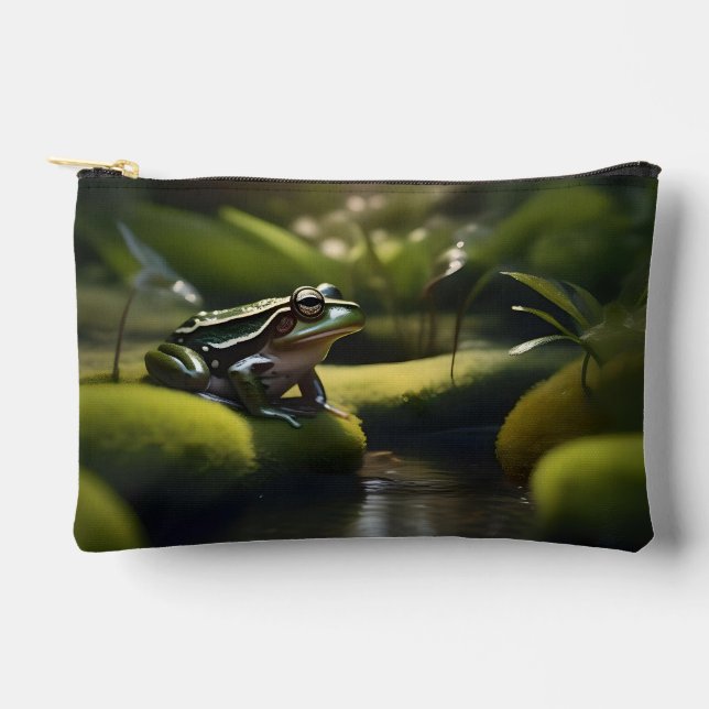 Emerald Serenity: A Green Frog by the River, Accessory Pouch (Front)