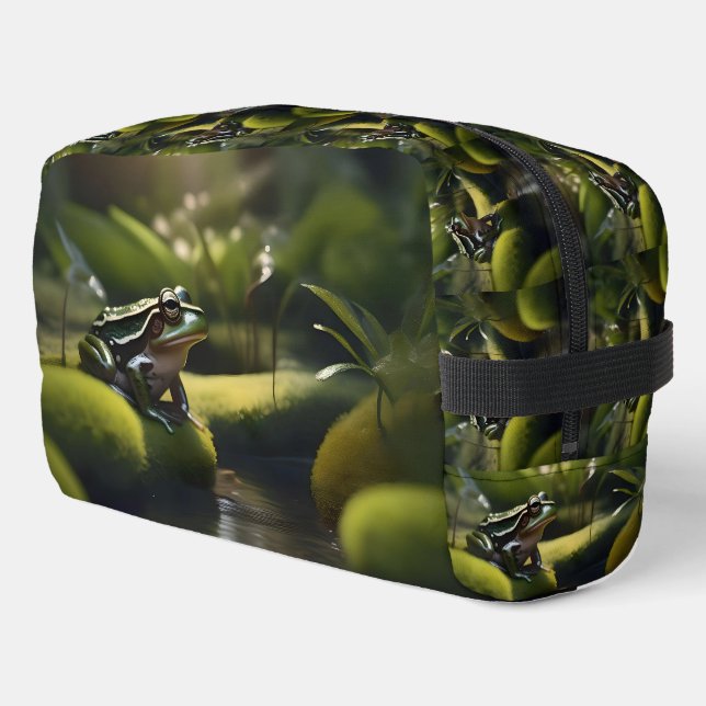Emerald Serenity: A Green Frog by the River, Dopp Kit (Left Corner)