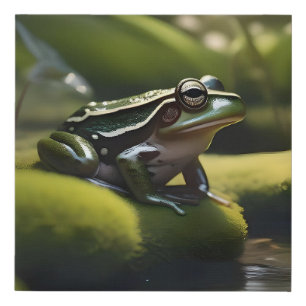 Emerald Serenity: A Green Frog by the River, Faux Canvas Print