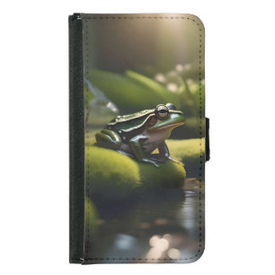 Emerald Serenity: A Green Frog by the River Samsung Galaxy S5 Wallet Case
