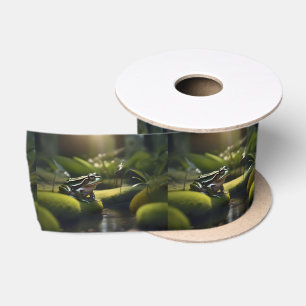 Emerald Serenity: A Green Frog by the River Satin Ribbon