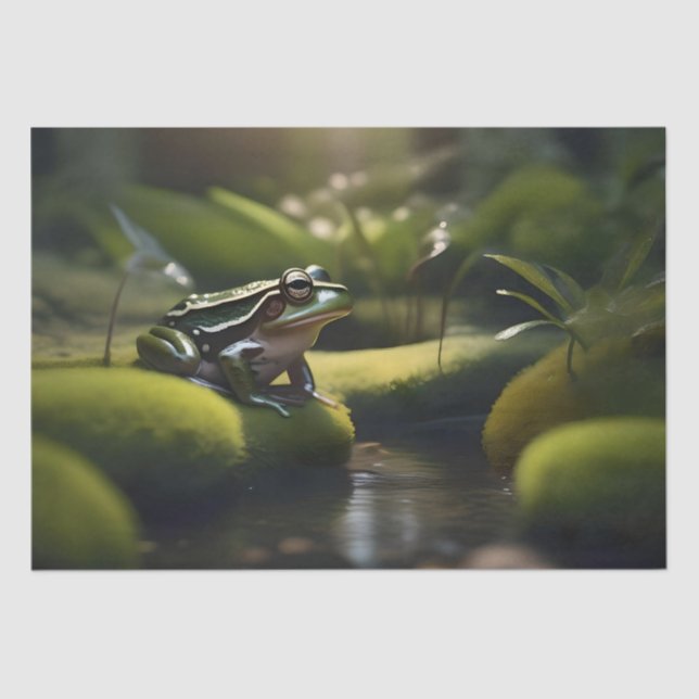 Emerald Serenity: A Green Frog by the River Tissue Paper (Front)