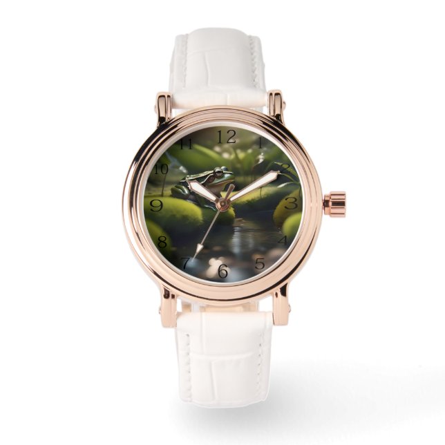 Emerald Serenity: A Green Frog by the River, Watch (Front)