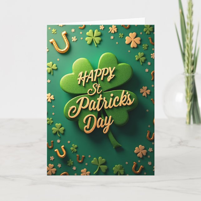 Emerald Shamrock Happy St Patricks Card (Front)