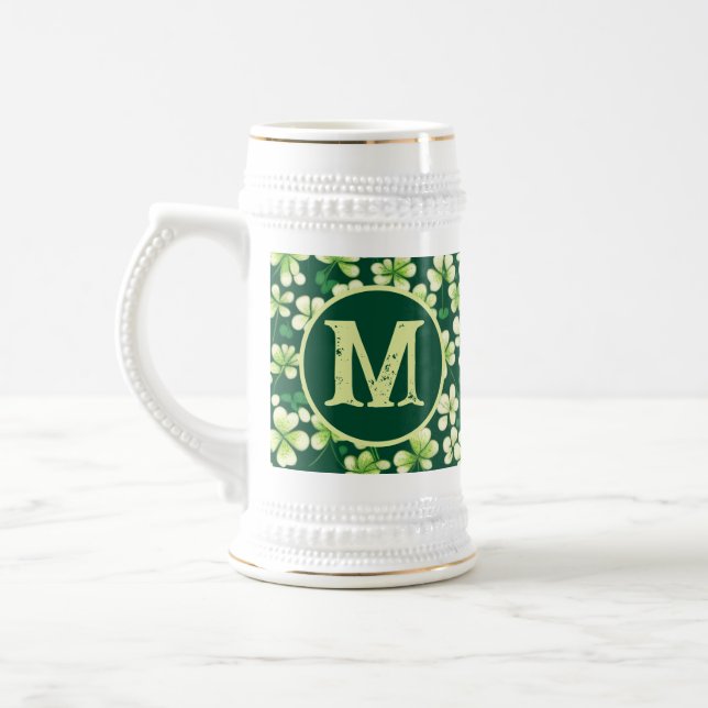Emerald Shamrock Tapestry: Dark Green Delight Beer Stein (Left)