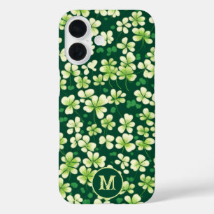 Emerald Shamrock Tapestry: Dark Green Delight iPhone 16 Case