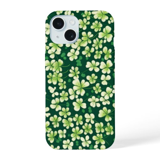 Emerald Shamrock Tapestry: Dark Green Delight iPhone 15 Case