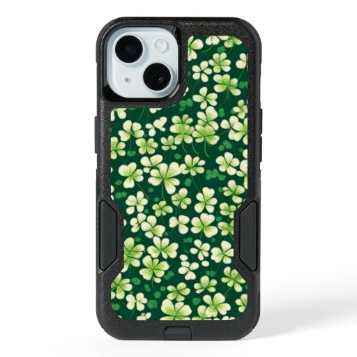 Emerald Shamrock Tapestry: Dark Green Delight iPhone 15 Case