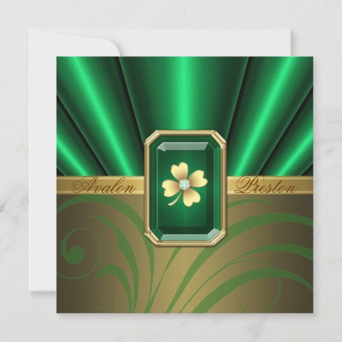 Emerald Silk St Patricks Day Wedding Invite