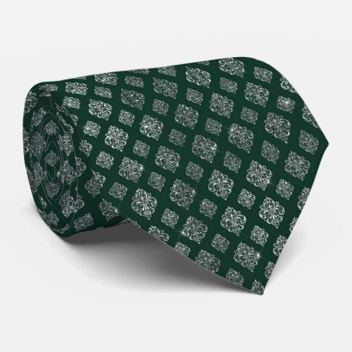  Emerald Silver Diagonal Floral Ornament Wedding Neck Tie