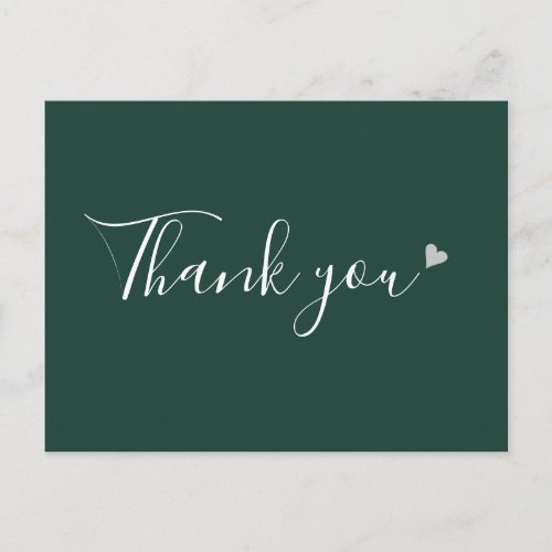 Emerald Silver Heart Script Business Thank You Postcard