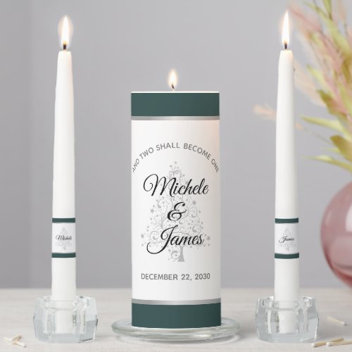 Emerald Silver Winter Holiday Wedding Ceremony Unity Candle Set