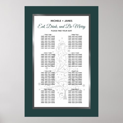 Emerald Silver Winter Wedding Seating Chart