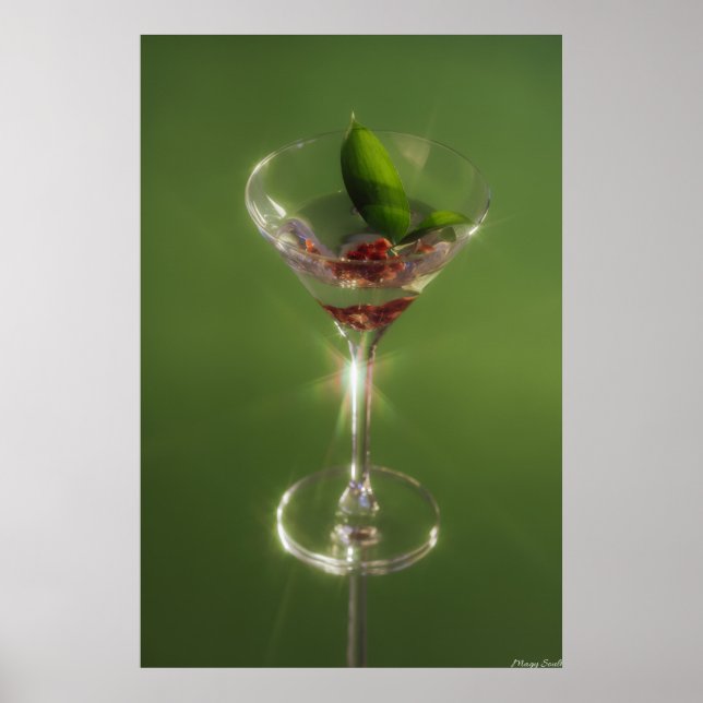 Emerald Sip: Botanical Garden Cocktail Art Poster (Front)