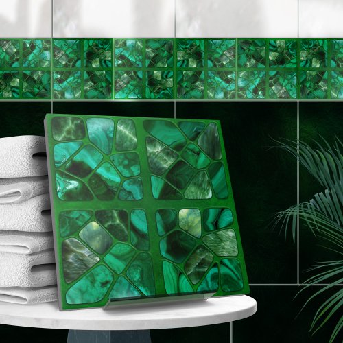 Emerald Spring _ Cells collage N3 Ceramic Tile