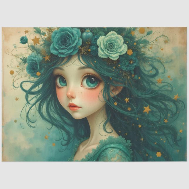 Emerald Starlight Christmas – Whimsical Fantasy Tissue Paper (Front)