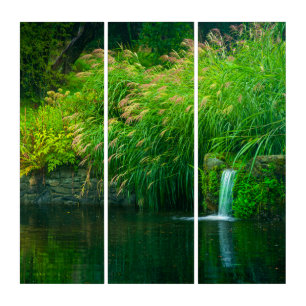 Emerald Stillness by the Garden Falls Nature Photo Triptych