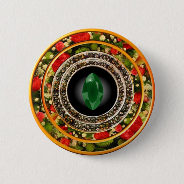 Emerald Stone in Floral Frames Button (Front)