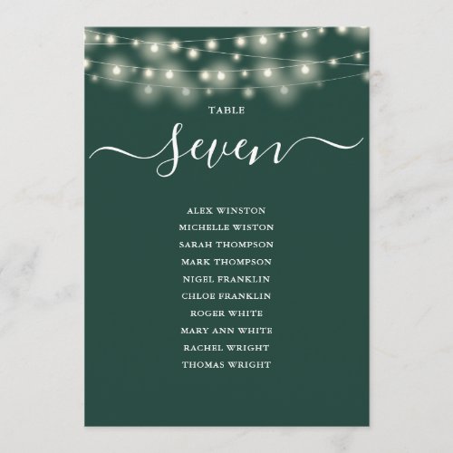 Emerald String Light Table Number Seating Chart