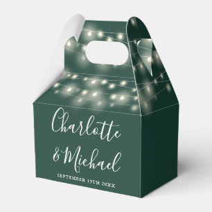 Emerald String Lights Signature Script Wedding Favor Boxes
