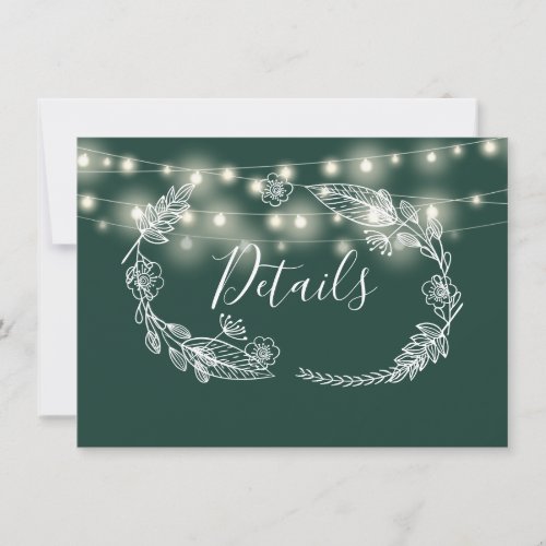 Emerald String Lights Wedding Details Card