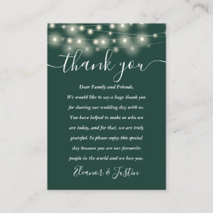 Emerald String Lights Wedding Thank You Place Place Card