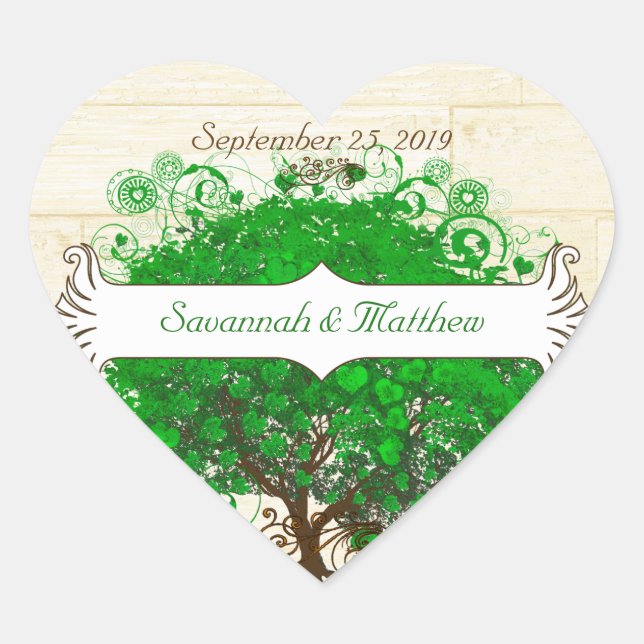 Emerald Swirl Heart Leaf Tree Wedding Seal (Front)