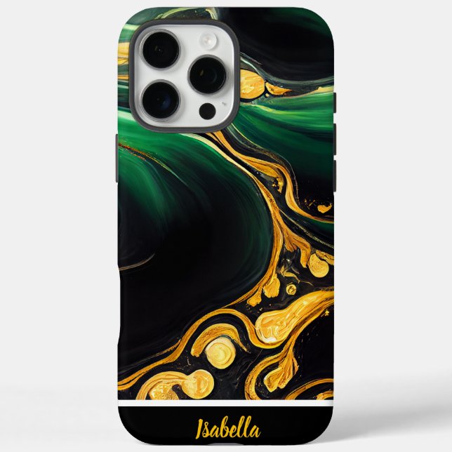 Emerald swirls and golden accents in marble art Case-Mate iPhone case (Back)