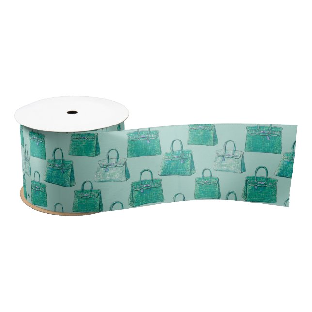 Emerald Teal Croc Handbag Fashion Pattern Satin Ribbon (Spool)