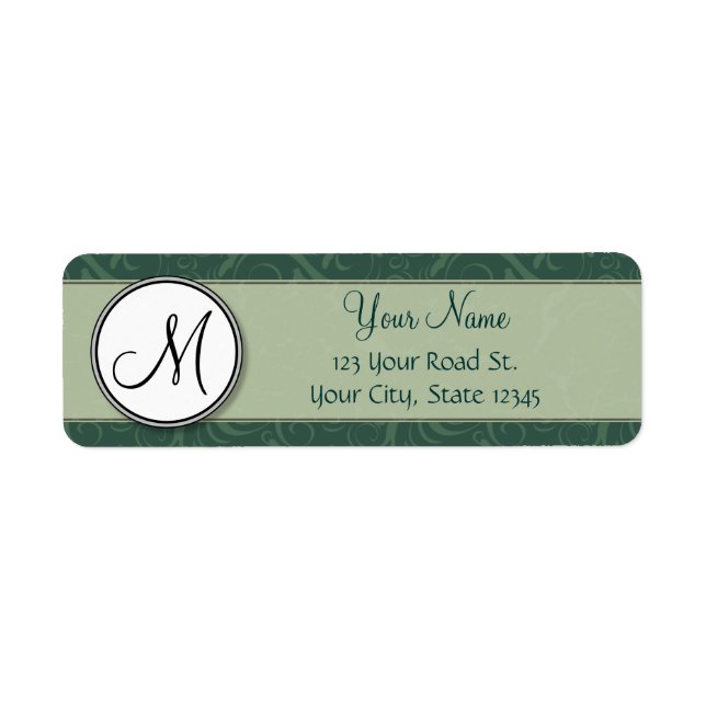 Emerald Teal Floral Wisps & Stripes with Monogram Label (Front)