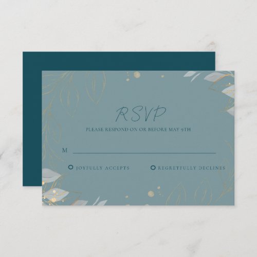 Emerald Teal Gold Botanical Wedding RSVP Card